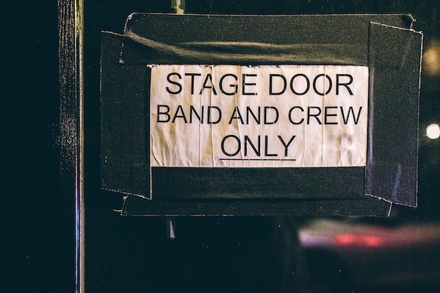 Stage door with notice: Band and crew only