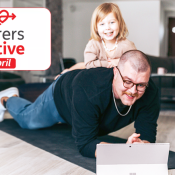 Carers UK Active April showing a dad exercising at home with his daughter