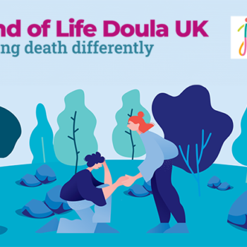 Image of somebody struggling and another offer a helping hand. End of Life Doula and SWLICB logos