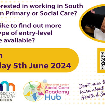 Working in social care banner - information evening on Wednesday 5th June 2024, 6-730pm