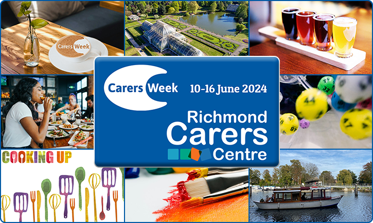 Carers Week 2024 photo collage of some of the activities on offer at Richmond Carers Centre