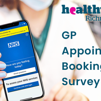 Healthwatch GP Survey. Image of a doctor holding a phone with the NHS app on the screen.
