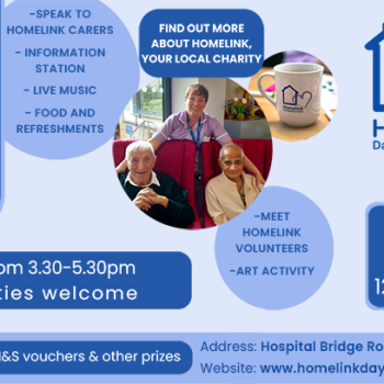 Homelink Open Day banner. Event on Wednesday, 12th June 2024, from 3:30 PM to 5:30 PM