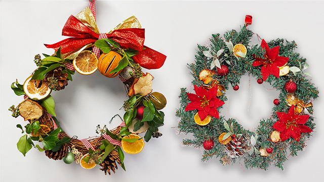Image of two Christmas wreaths made by Richmond Carers