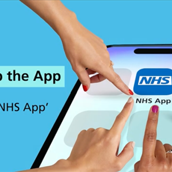 NHS South west London. Image of various fingers clicking on the NHS app with the caption "Just tap the App."