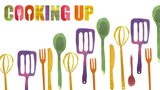 Cooking Up logo with cooking utensils