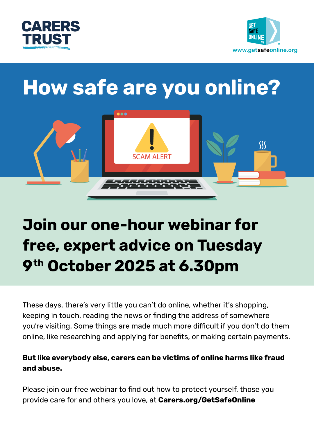 Carers Trust Get Safe Online Webinar 11 Mar 25 flyer