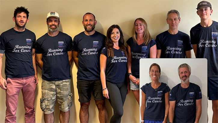 Crossroads relay team-2025. Nine athletes wearing Running for Carers t-shirts
