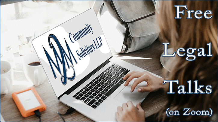 Free legal talks on Zoom with M2M Solicitors LLP - image shows a woman using a laptop.