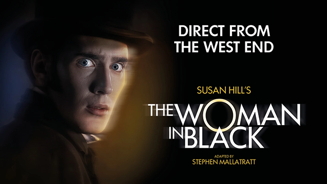 The Woman in Black at Richmond Theatre. Shows a shadowy figure of a man looking startled