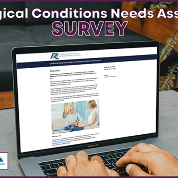 SURVEY: Understanding Neurological Conditions Needs in Richmond - banner. Image shows male hands typing on a laptop