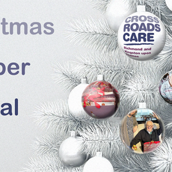 Crossroads Christmas Hamper Appeal 2025 banner. Image of a white Christmas tree with branded baubles