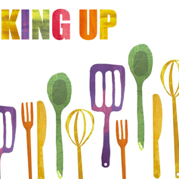 Cooking Up logo with cooking utensils