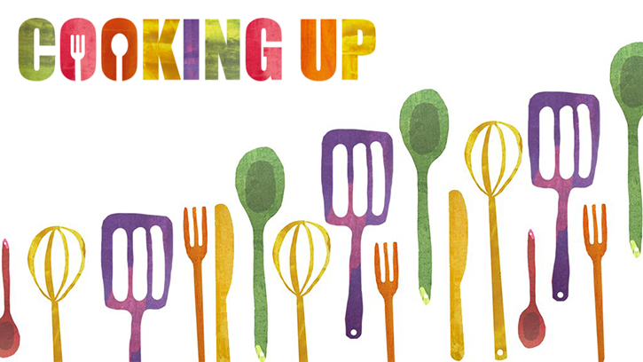 Cooking Up logo with cooking utensils