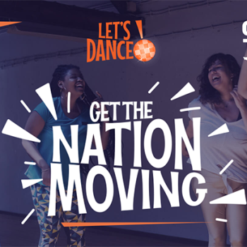 Let's Dance! Get the Nation Moving banner. Background image shows four women dancing.