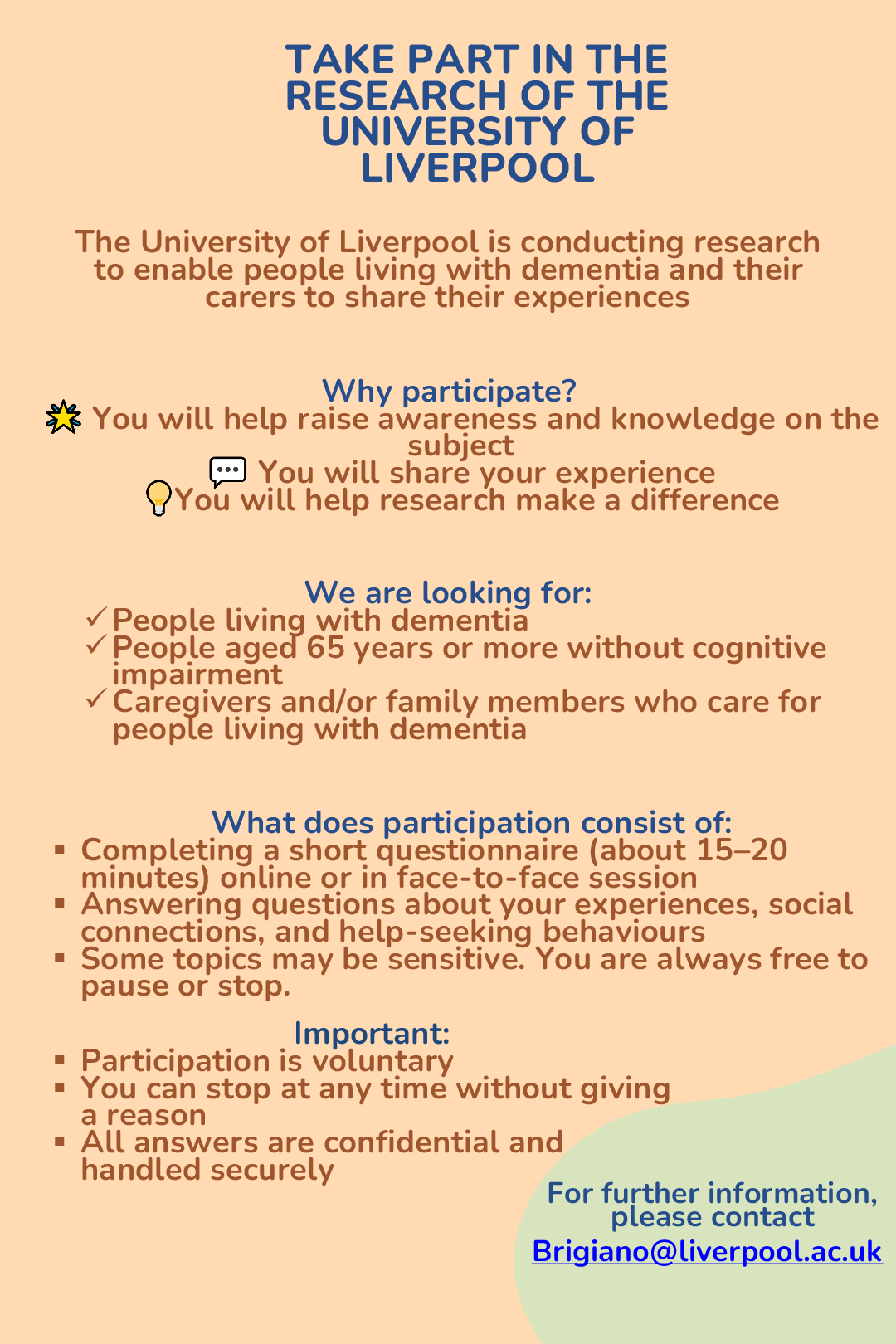 Research into stigma in dementia banner. Headline reads research project to enable people living with dementia and their carers to share their experiences.