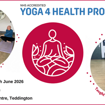 Ruils Yoga 4 Health Programme banner. Images of Kath Morton-Smith teaching yoga poses.