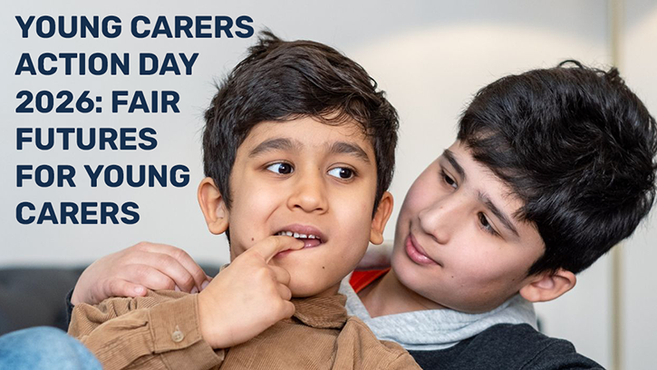 Young Carers Action Day 2026. Image shows two young boys. Fair futures for young carers.