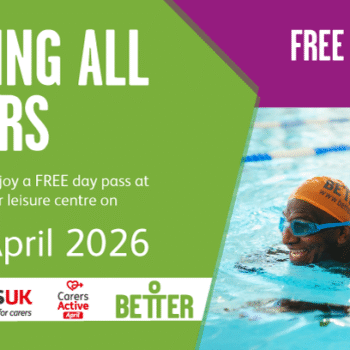Better Gym free pass for carers 15th April 2026. Image of a man in a pool enjoying swimming