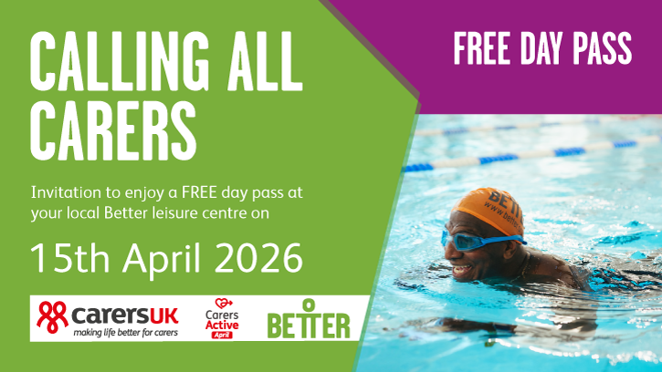 Better Gym free pass for carers 15th April 2026. Image of a man in a pool enjoying swimming