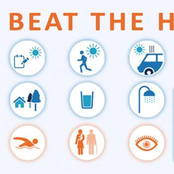 Beat the Heat banner contains 13 icons representing steps to stay cool in the summer