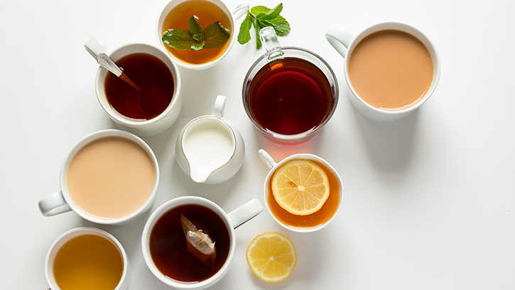 Image of several different types of tea in various cups