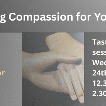 Finding Compassion for Yourself – Free Fully Funded Compassion Journalling Course for Unpaid Carers banner. Image of two sculptured hands being held.