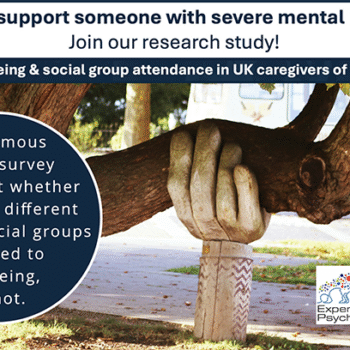 Oxford University research into the wellbeing of UK caregivers of people with severe mental illness banner. Image of a tree being supported by a large hand carved from wood