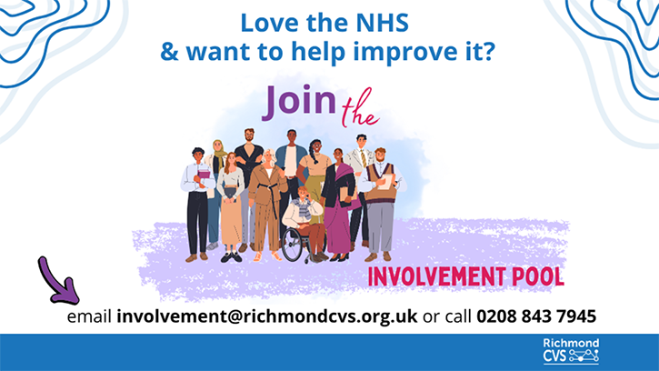 RCVS Join the Richmond Involvement Pool banner. Group of mixed ethnicity, gender and aged people with text 'Join the Involvement Pool'