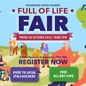 Full of Life Fair 2026 banner. Shows illustrated characters engaging in healthy activities.