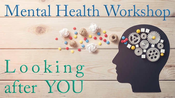 Human Head Silhouette with Metal Gears and Colourful Objects on Wood Background for Psychology and Creative Thinking Content