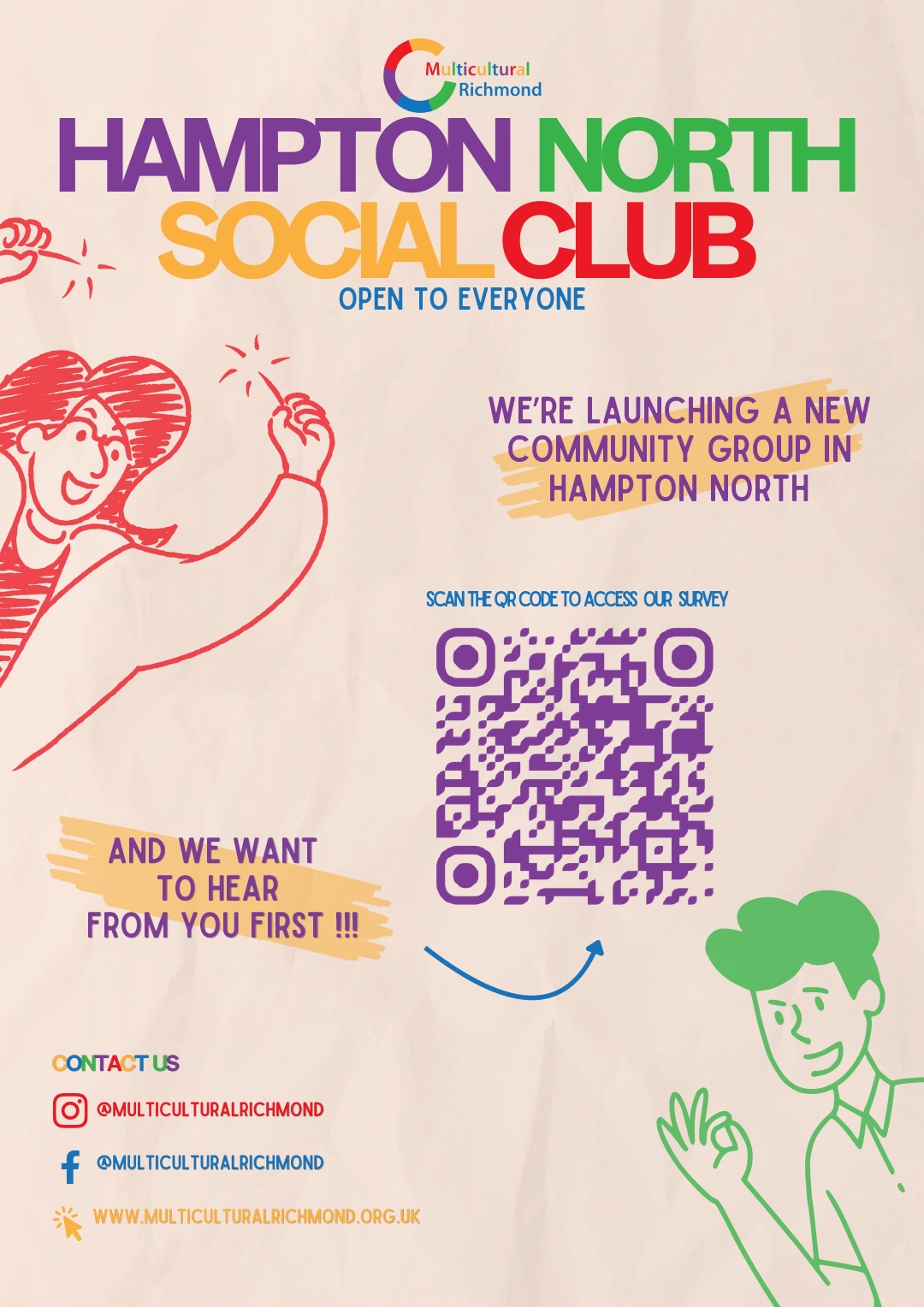 Multicultural Richmond - New Community Group in Hampton North Social Club banner. Open to everyone. Scan the QR code to find out more