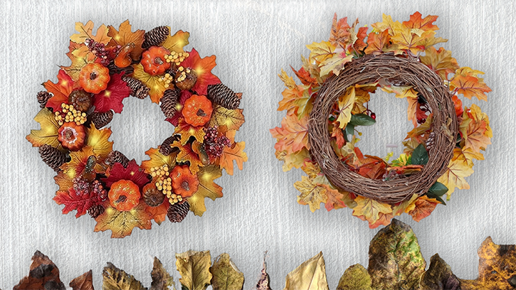 Image of two autumnal wreaths made by Richmond carers